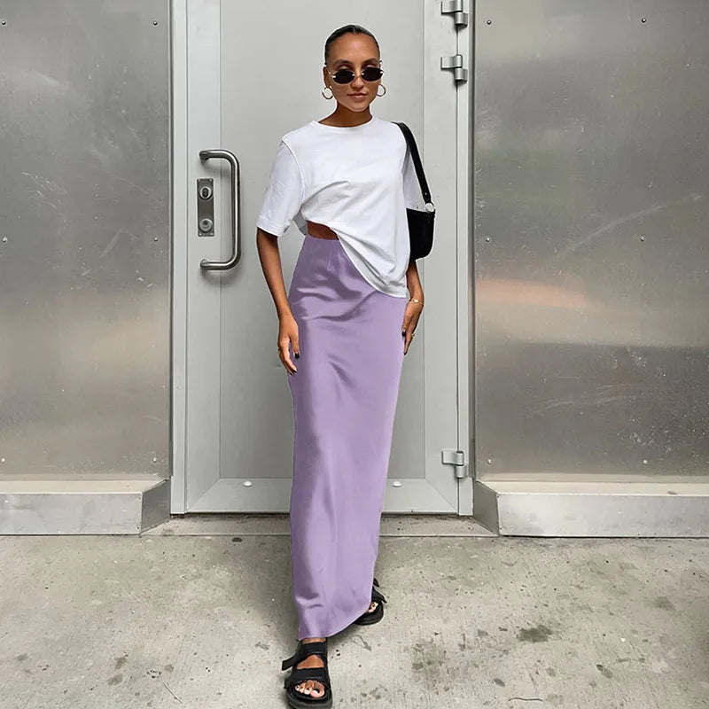 Satin Black Trumpet Fashion Office Long Skirt
