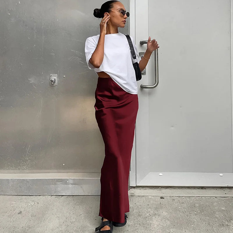 Satin Black Trumpet Fashion Office Long Skirt