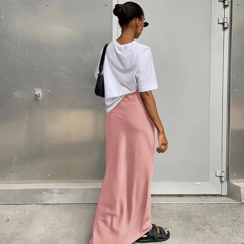 Satin Black Trumpet Fashion Office Long Skirt