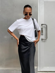 Satin Black Trumpet Fashion Office Long Skirt