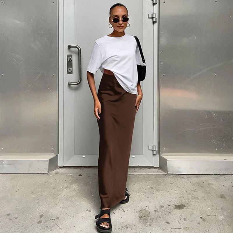 Satin Black Trumpet Fashion Office Long Skirt