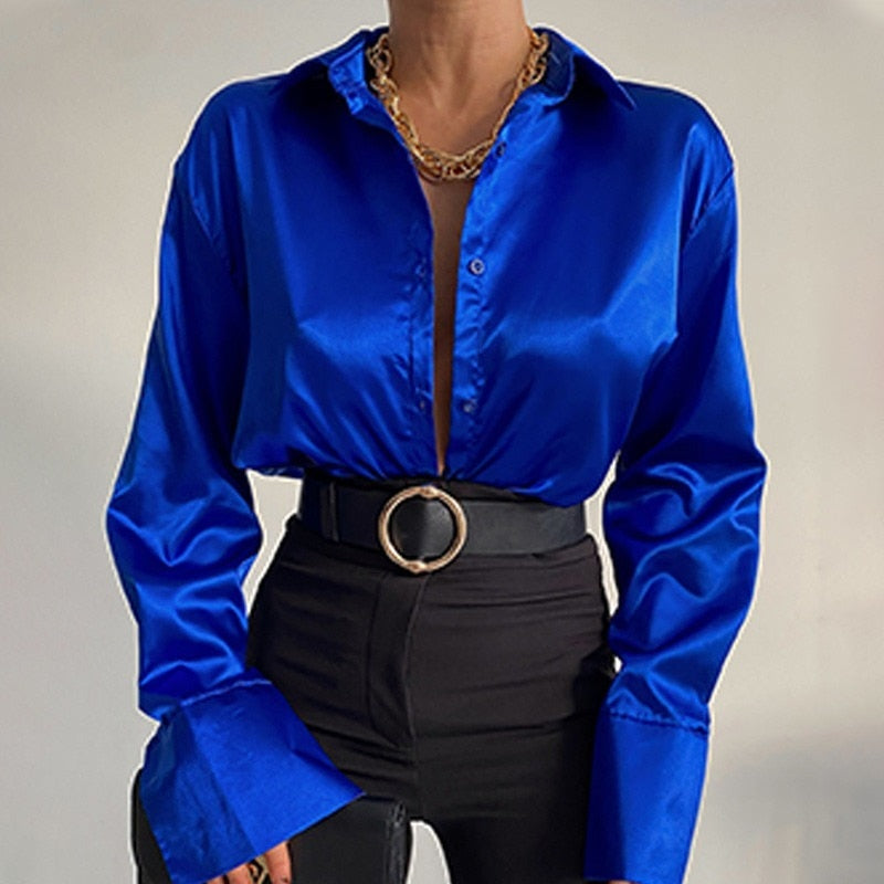 Elegant Satin Long Sleeve Blouses