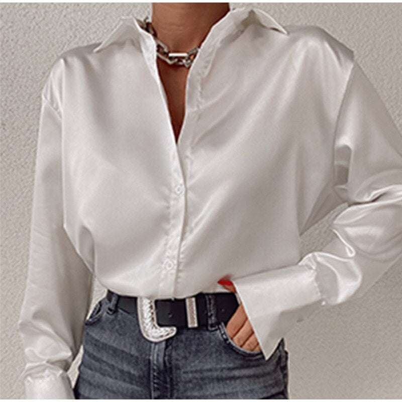 Elegant Satin Long Sleeve Blouses