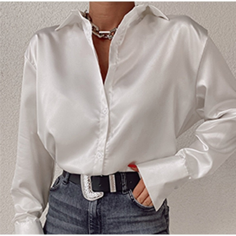 Elegant Satin Long Sleeve Blouses