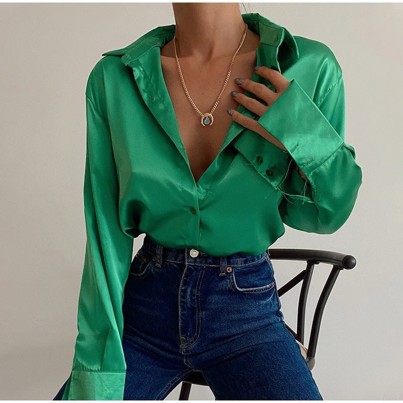 Elegant Satin Long Sleeve Blouses