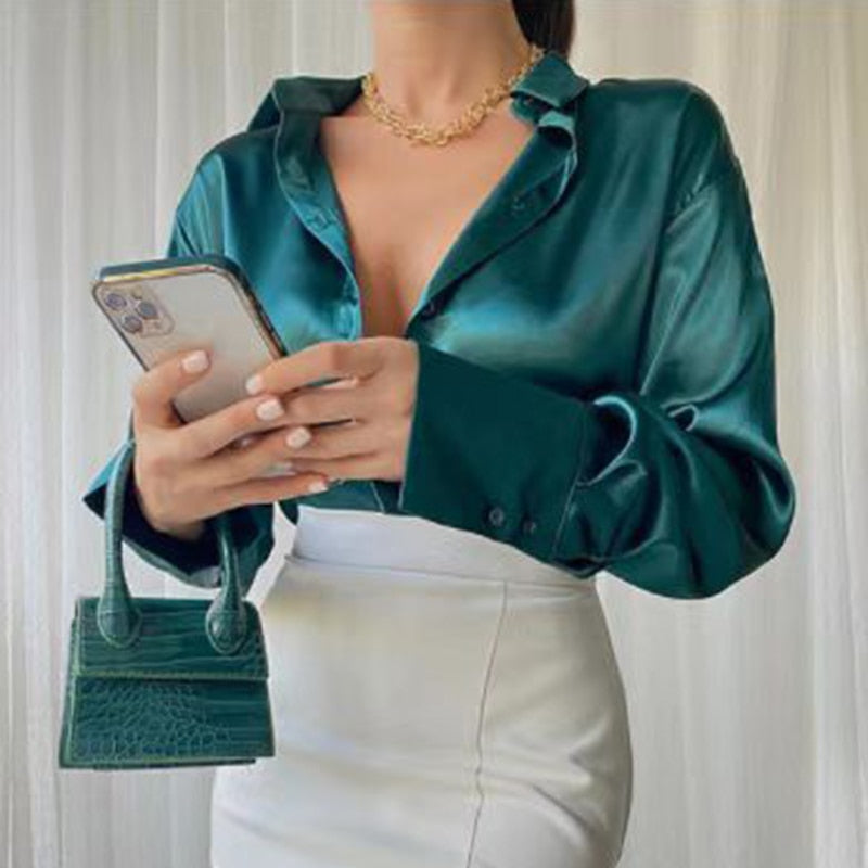 Elegant Satin Long Sleeve Blouses