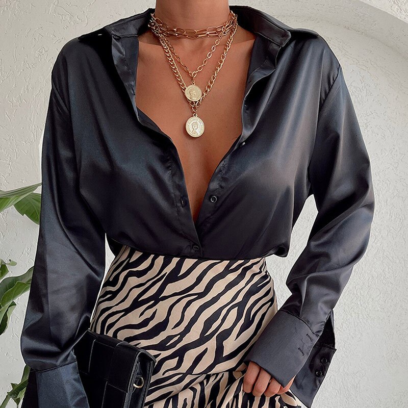 Elegant Satin Long Sleeve Blouses