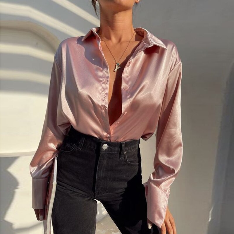 Elegant Satin Long Sleeve Blouses