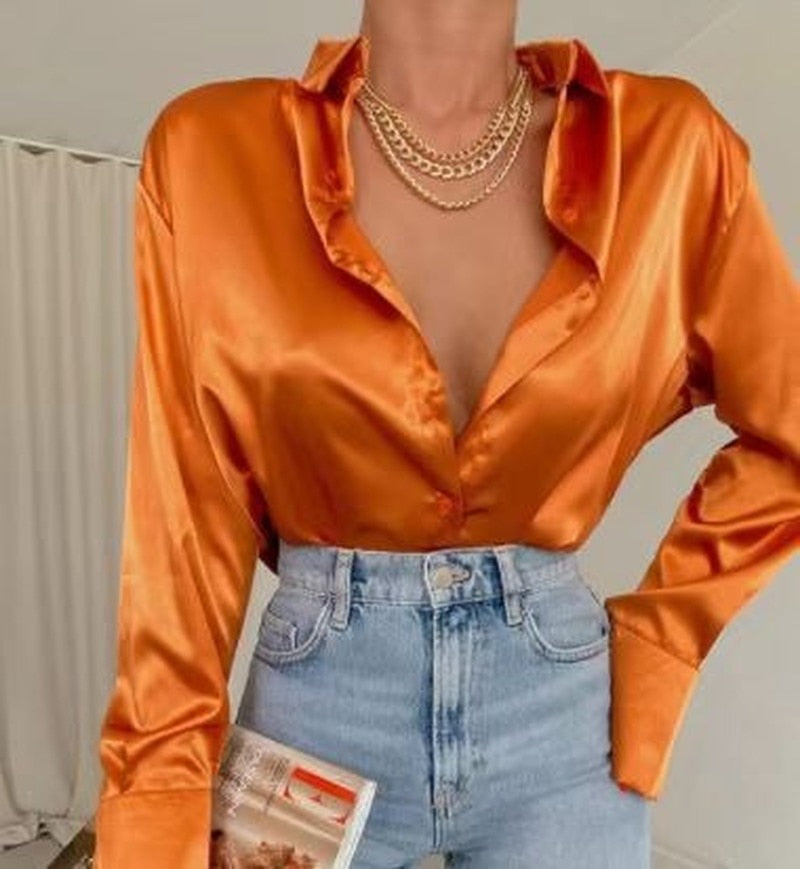 Elegant Satin Long Sleeve Blouses