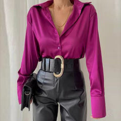 Elegant Satin Long Sleeve Blouses