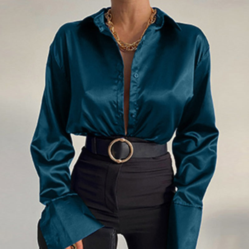 Elegant Satin Long Sleeve Blouses