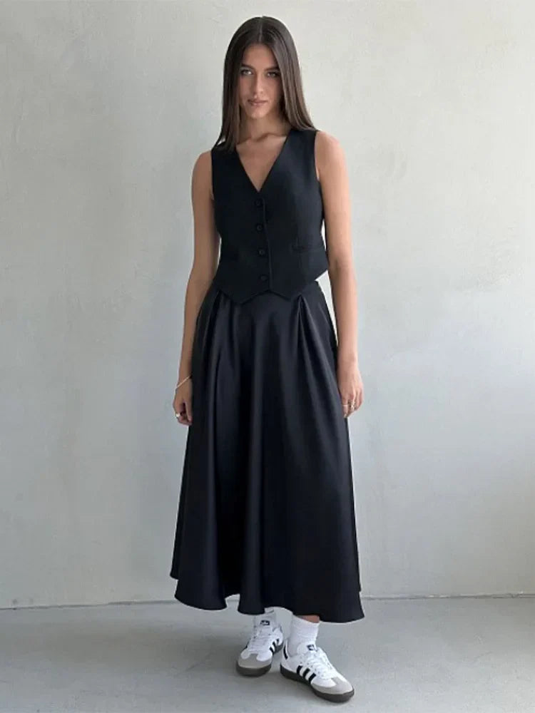 Satin Loose Classic Long Fashion Female Black Skirt