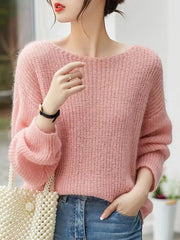 FashionSierra See-through Pullover Loose Jumper Autumn Winter Soft Warm Knitwear Basic Solid Cashmere Sweater
