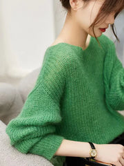 FashionSierra See-through Pullover Loose Jumper Autumn Winter Soft Warm Knitwear Basic Solid Cashmere Sweater