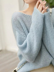 FashionSierra See-through Pullover Loose Jumper Autumn Winter Soft Warm Knitwear Basic Solid Cashmere Sweater