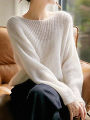 FashionSierra See-through Pullover Loose Jumper Autumn Winter Soft Warm Knitwear Basic Solid Cashmere Sweater
