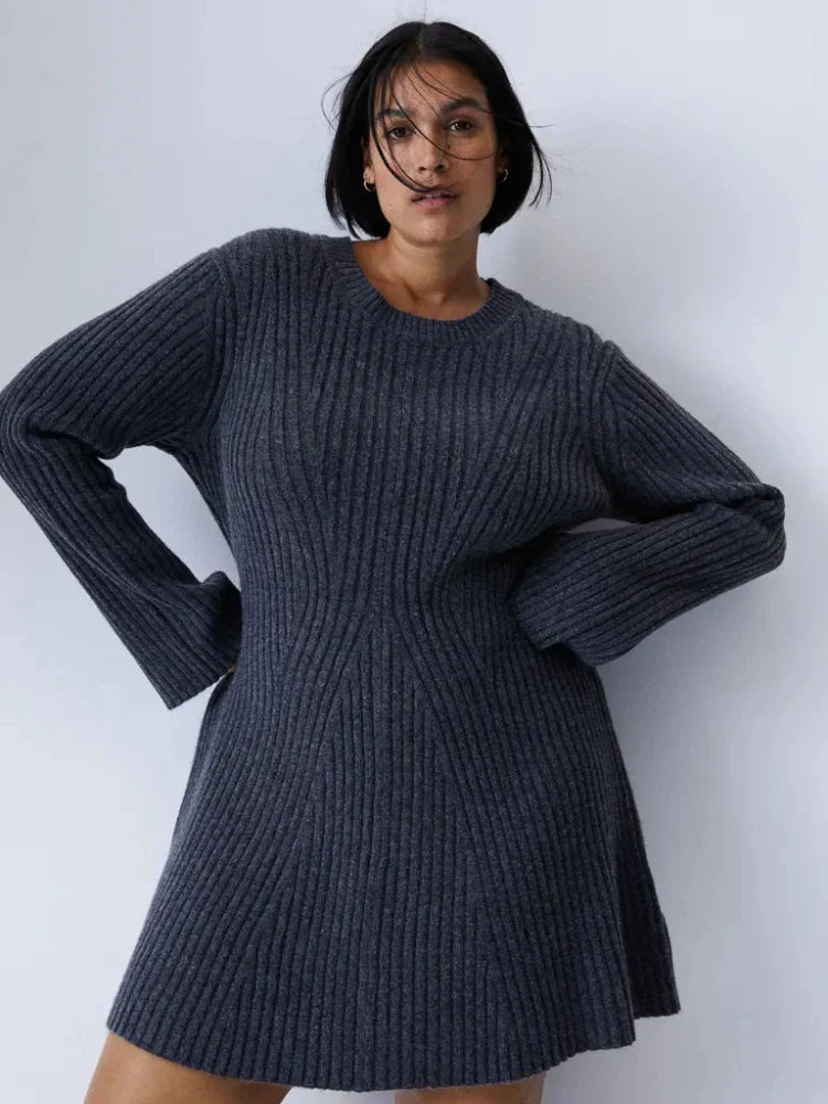 Knit Autumn Winter Long Sleeve Slim White Christmas Club Party Mini Dress