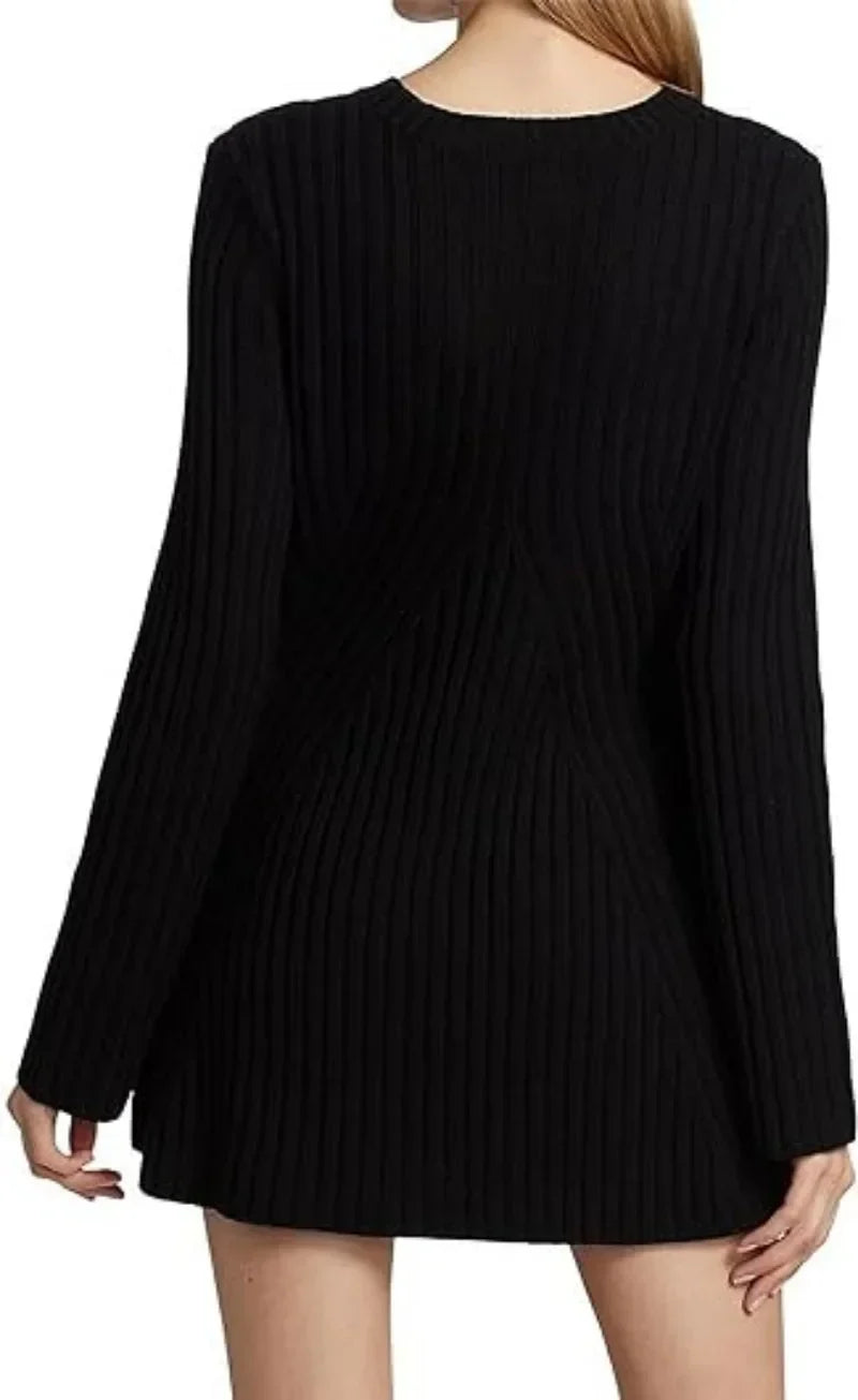 Knit Autumn Winter Long Sleeve Slim White Christmas Club Party Mini Dress