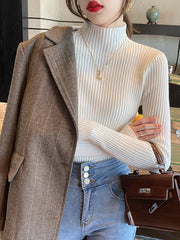 Solid Basic Knitted Turtleneck Long Sleeve Casual Slim Pullover Sweater