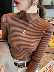 Solid Basic Knitted Turtleneck Long Sleeve Casual Slim Pullover Sweater