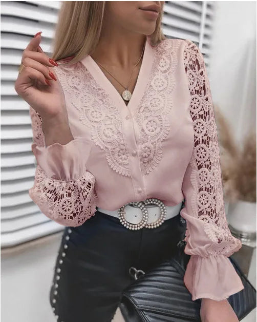 Casual White Long Sleeve Lace Hollow Turtleneck Fashion Pullovers Blouse