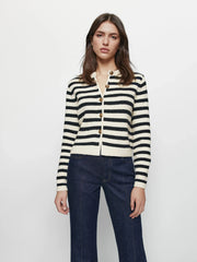 Ethereal Buckle Casual Knit Stripe Cardigan