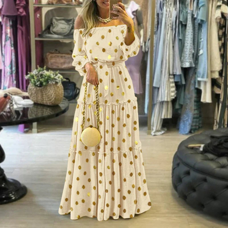 Ethnic Printed Slash Neck Pleated Boho Dress