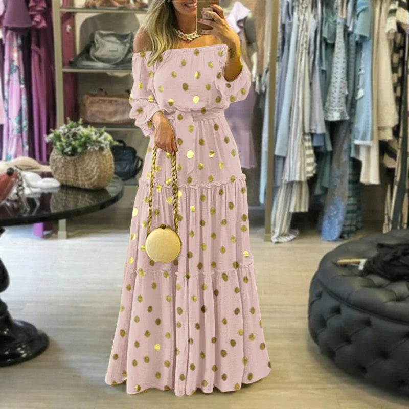 Ethnic Printed Slash Neck Pleated Boho Dress