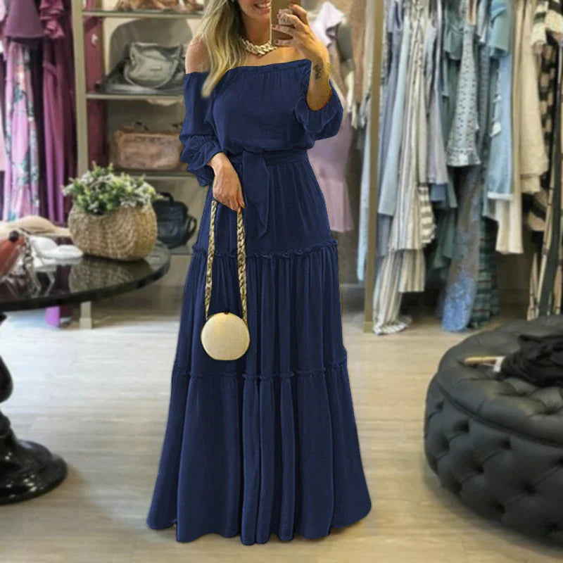 Ethnic Printed Slash Neck Pleated Boho Dress