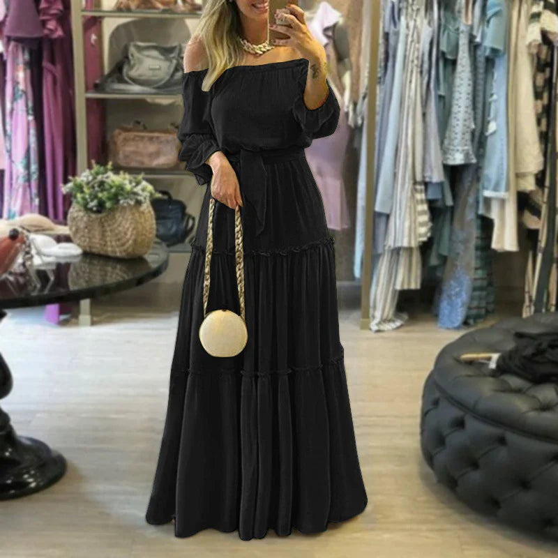 Ethnic Printed Slash Neck Pleated Boho Dress