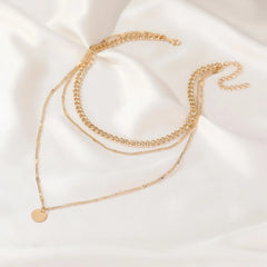 European Metal Multilayer Clavicle Retro Geometric Disc Wafer Gift Necklake