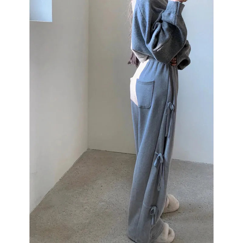 New Girl Side Tie Bow Sports Sweatpants Wide Leg Pants