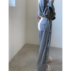 New Girl Side Tie Bow Sports Sweatpants Wide Leg Pants
