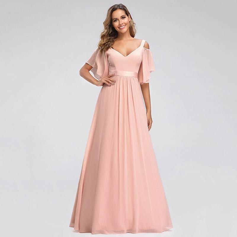 Ever Pretty LongCold Shoulder Chiffon Prom Dresses