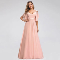 Ever Pretty LongCold Shoulder Chiffon Prom Dresses