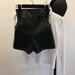winter fashion casual cute shorts outerwear pu leather