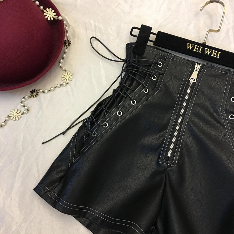 winter fashion casual cute shorts outerwear pu leather