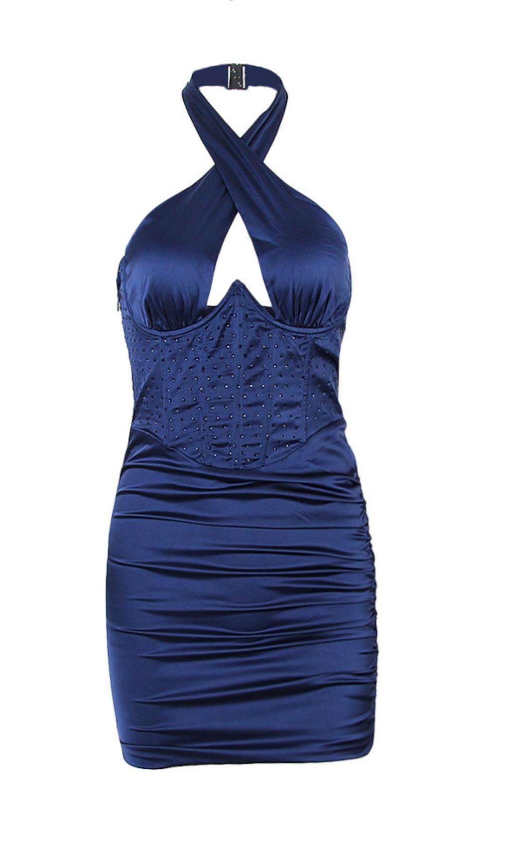 FISHBONE MINI DRESS IN BLUE