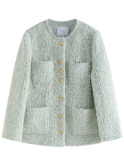 Round Neck Mental Button Fresh Green Straight Winter Coats