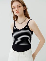 Retro Style Striped Camisole Autumn Sleeveless Knitted Top Tank Top