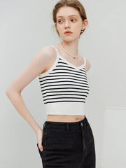 Retro Style Striped Camisole Autumn Sleeveless Knitted Top Tank Top