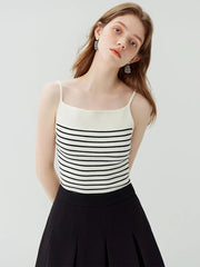 Retro Style Striped Camisole Autumn Sleeveless Knitted Top Tank Top