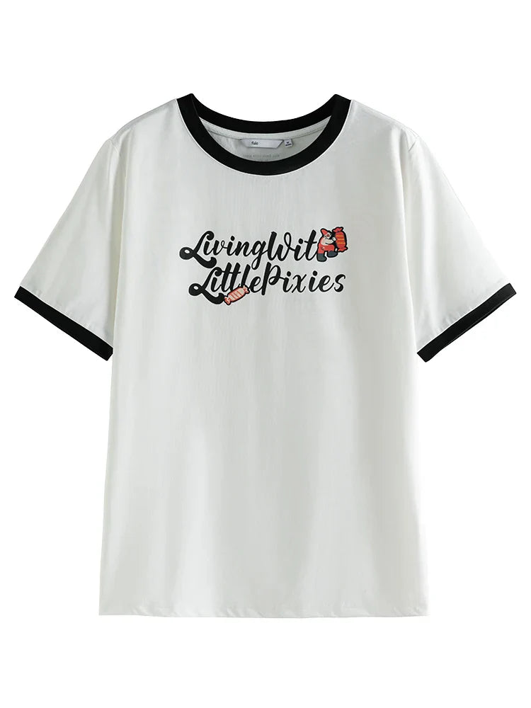 American Retro Creative Print Contrast Color Short-Sleeved Cotton Tee for Round Neck Letter T-shirt