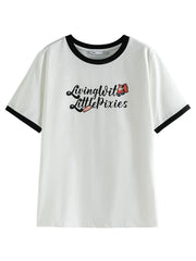 American Retro Creative Print Contrast Color Short-Sleeved Cotton Tee for Round Neck Letter T-shirt