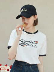 American Retro Creative Print Contrast Color Short-Sleeved Cotton Tee for Round Neck Letter T-shirt
