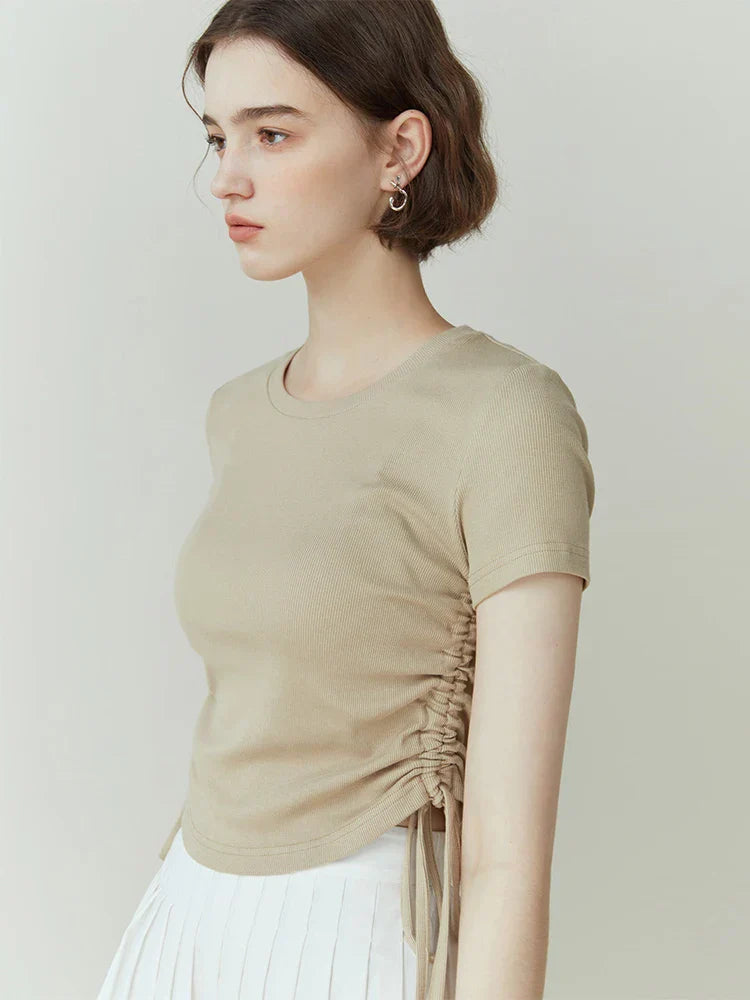 Knitted Summer Girl Short Fit Black Pink WomenShort Sleeve T-shirt