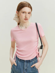 Knitted Summer Girl Short Fit Black Pink WomenShort Sleeve T-shirt
