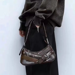Goth Y2K Black Punk Rivet Chain School PU Leather Skeleton Fashion Backpack Bag