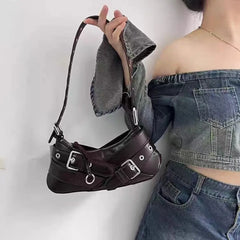 Goth Y2K Black Punk Rivet Chain School PU Leather Skeleton Fashion Backpack Bag