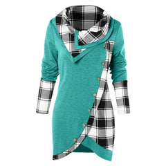 Plaid Colorblock Button Asymmetric Layered Dress
